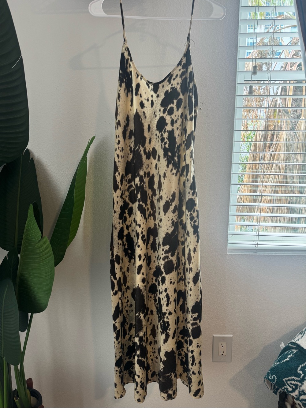 Zara Black and Cream Cow Print Slip Dress